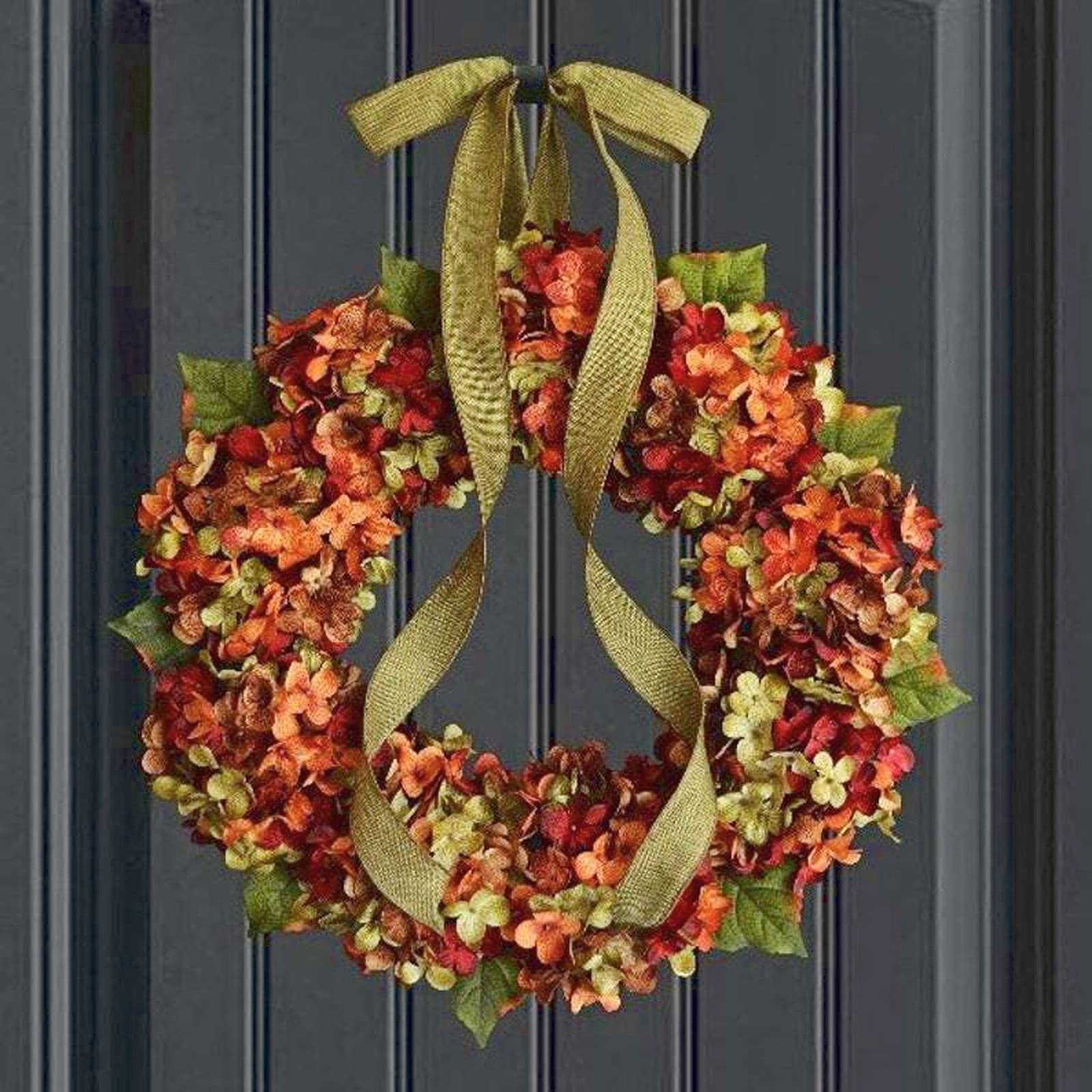 TABANA Fall Harvest Wreath Front Door Maple Leaves Garland Decor 12-Inch Orange Hydrangea Rattan Wreaths Thanksgiving Ornament Door Wall Hanging Decoration for Home Kitchen Indoor Outdoor