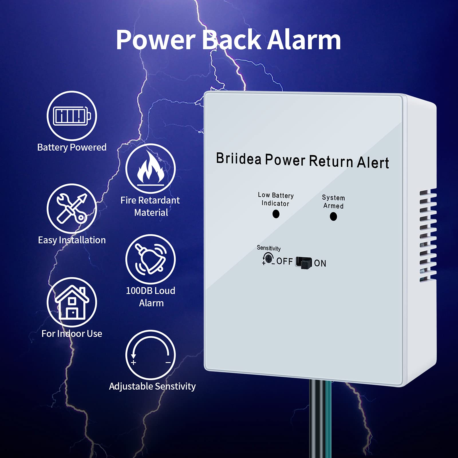 Power Return Alarm, Briidea Utility Power Back on Alert for Generator, Loud Siren with LED Indicator