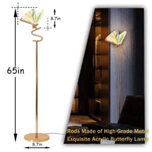 O'NEELDY Gold Butterfly, Decorative Goose Neck Design, 12W LED Standing Tall Lamp for Living Room, 4000K Warm White Energy-Saving Modern Floor Lamp for Bedroom Office, Acrylic