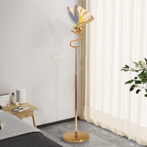 O'NEELDY Gold Butterfly, Decorative Goose Neck Design, 12W LED Standing Tall Lamp for Living Room, 4000K Warm White Energy-Saving Modern Floor Lamp for Bedroom Office, Acrylic