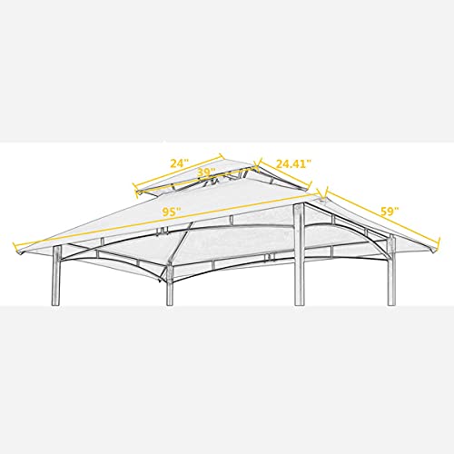 CooFel 8x5Ft Grill Gazebo Replacement Canopy,Double Tiered BBQ Tent Roof Top Cover,Beige