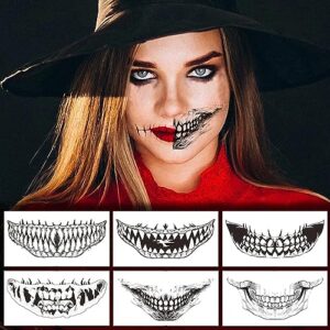 halloween temporary tattoo sticker halloween clown makeup face horror teeth design fake tattoo for clown costume waterproof temporary tattoo cosplay the gift for kids-10 styles