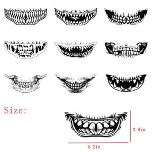 Halloween Temporary Tattoo Sticker Halloween Clown Makeup Face Horror Teeth Design Fake Tattoo for Clown Costume Waterproof Temporary Tattoo Cosplay The Gift for Kids-10 Styles