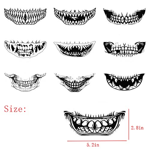 Halloween Temporary Tattoo Sticker Halloween Clown Makeup Face Horror Teeth Design Fake Tattoo for Clown Costume Waterproof Temporary Tattoo Cosplay The Gift for Kids-10 Styles