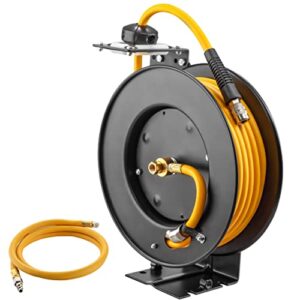 AIRZILLA Steel Retractable Air Hose Reel 3/8" Inch x 50' Feet Hybrid Polymer Hose, Heavy Duty Air Hose Reel included Auto Rewind Reel | Quick Air Coupler | Heavy Duty Steel Frame