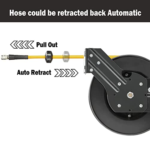 AIRZILLA Steel Retractable Air Hose Reel 3/8" Inch x 50' Feet Hybrid Polymer Hose, Heavy Duty Air Hose Reel included Auto Rewind Reel | Quick Air Coupler | Heavy Duty Steel Frame