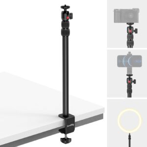 smallrig camera desk mount table stand 15"-35" with 1/4" ball head, adjustable light stand, tabletop c clamp for dslr camera, ring light, live streaming, photo video shooting - 3488