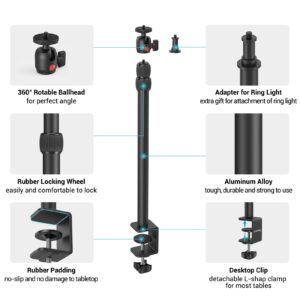 SmallRig Camera Desk Mount Table Stand 15"-35" with 1/4" Ball Head, Adjustable Light Stand, Tabletop C Clamp for DSLR Camera, Ring Light, Live Streaming, Photo Video Shooting - 3488