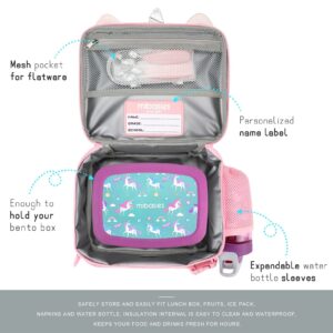 mibasies Unicorn Lunch Bag Kids Insulated Lunch Box for Girls with Water Bottle Holder and Shoulder Strap (Leather Pink)