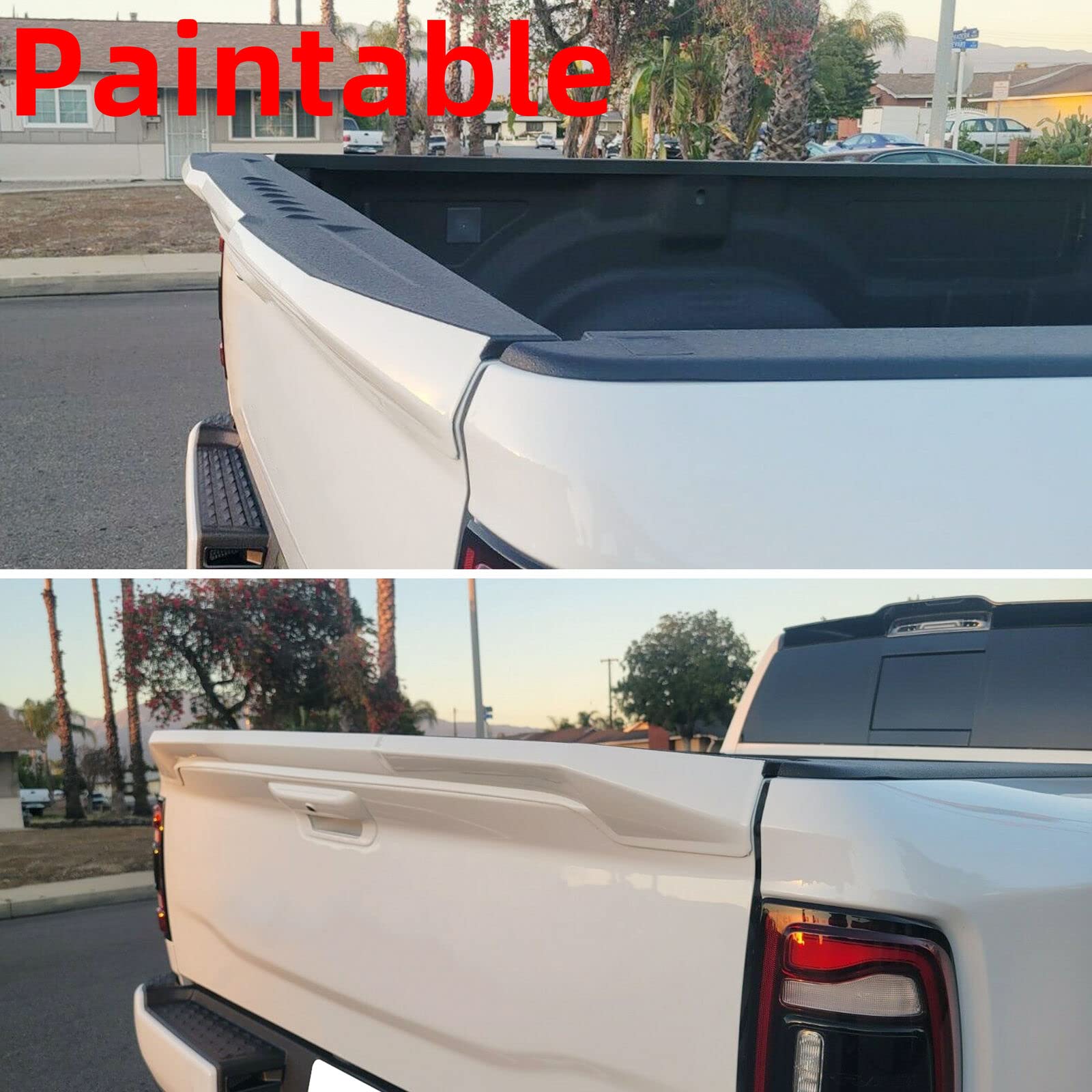 HECASA Air Design Tailgate Spoiler Compatible with 2009-2021 Dodge Ram Classic 1500 2500 3500 Replacement for #CH06A16 Black Cap Molding Top Protector