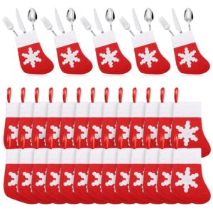 kalekey 48 pack christmas mini stockings tableware holders christmas socks decorations spoon fork bag candy pouch bag for xmas party tree dinner table home ornaments