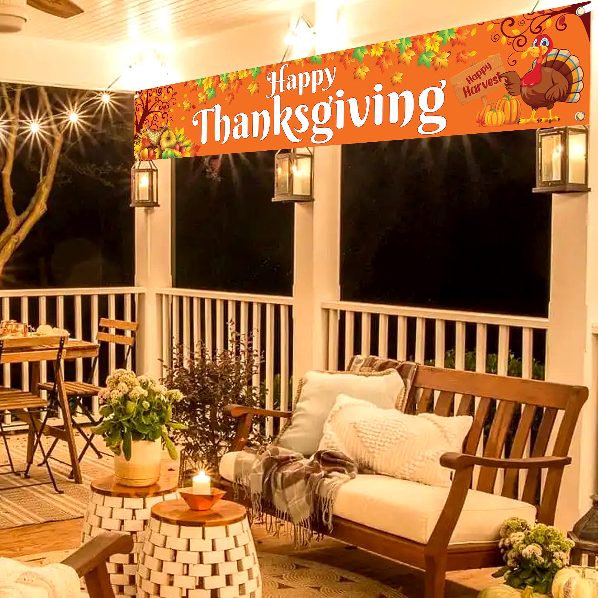 KatchOn, Happy Thanksgiving Yard Banner - Xtralarge, 120x20 Inch | Thanksgiving Banner Outdoor, Thanksgiving Outdoor Decorations | Thanksgiving Yard Signs Backdrop for Thanksgiving Yard Decorations