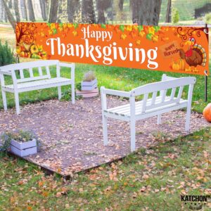 KatchOn, Happy Thanksgiving Yard Banner - Xtralarge, 120x20 Inch | Thanksgiving Banner Outdoor, Thanksgiving Outdoor Decorations | Thanksgiving Yard Signs Backdrop for Thanksgiving Yard Decorations