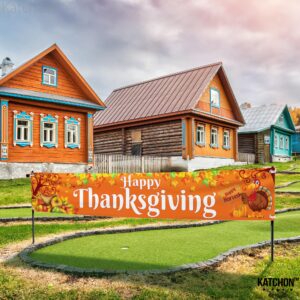 KatchOn, Happy Thanksgiving Yard Banner - Xtralarge, 120x20 Inch | Thanksgiving Banner Outdoor, Thanksgiving Outdoor Decorations | Thanksgiving Yard Signs Backdrop for Thanksgiving Yard Decorations