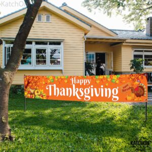 KatchOn, Happy Thanksgiving Yard Banner - Xtralarge, 120x20 Inch | Thanksgiving Banner Outdoor, Thanksgiving Outdoor Decorations | Thanksgiving Yard Signs Backdrop for Thanksgiving Yard Decorations