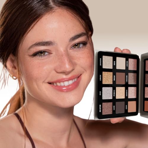 Lamora Nude Neutral Eyeshadow Palette - 12 Natural Highly Pigmented Shimmer & Matte Shades - Travel Size Makeup Palette with Mirror