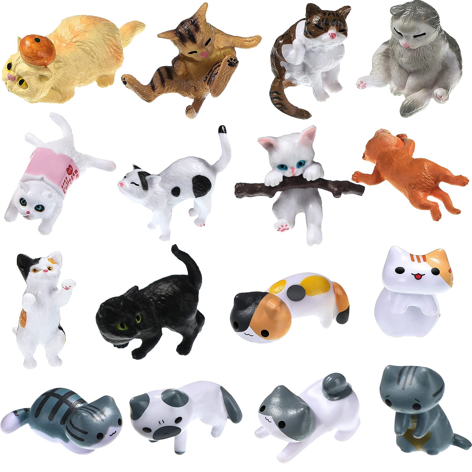 Blulu 16 Pcs Realistic Cat Figurines Toy Lovely Cats Figurines Miniature Cat Figures Toy Set Mini Animals Figurine Ornament for Easter Eggs Cake Toppers Birthday Gift Fairy Home Garden Boys Girls