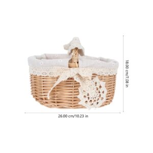 generic Wicker Woven Basket Multipurpose Basket with Handle Linen Cotton Cloth Lining for Storage and Decorations