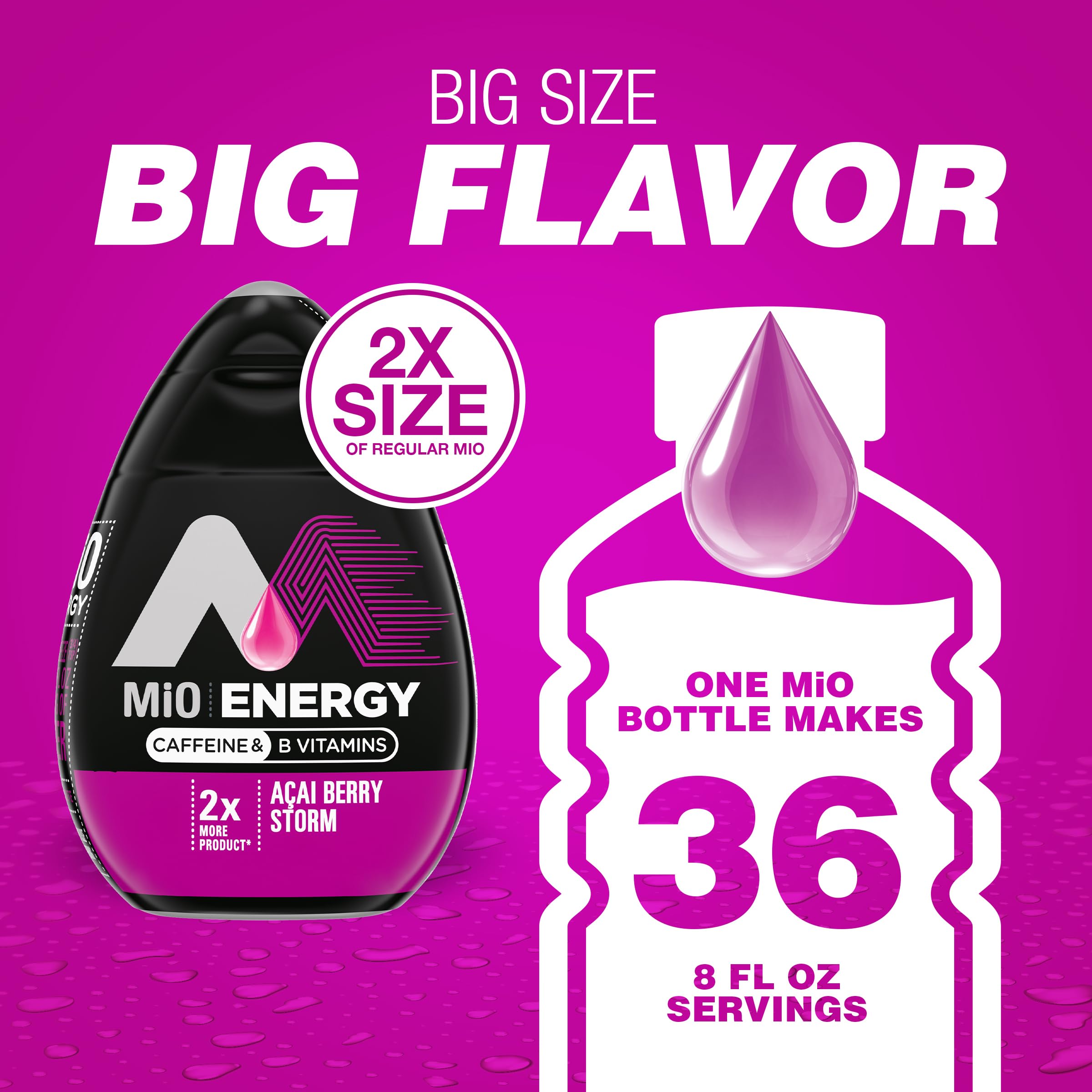 MiO Energy Acai Berry Storm Naturally Flavored with other natural flavors Liquid Water Enhancer Drink Mix with Caffeine & B Vitamins with 2X More (3.24 fl. oz. Bottle)