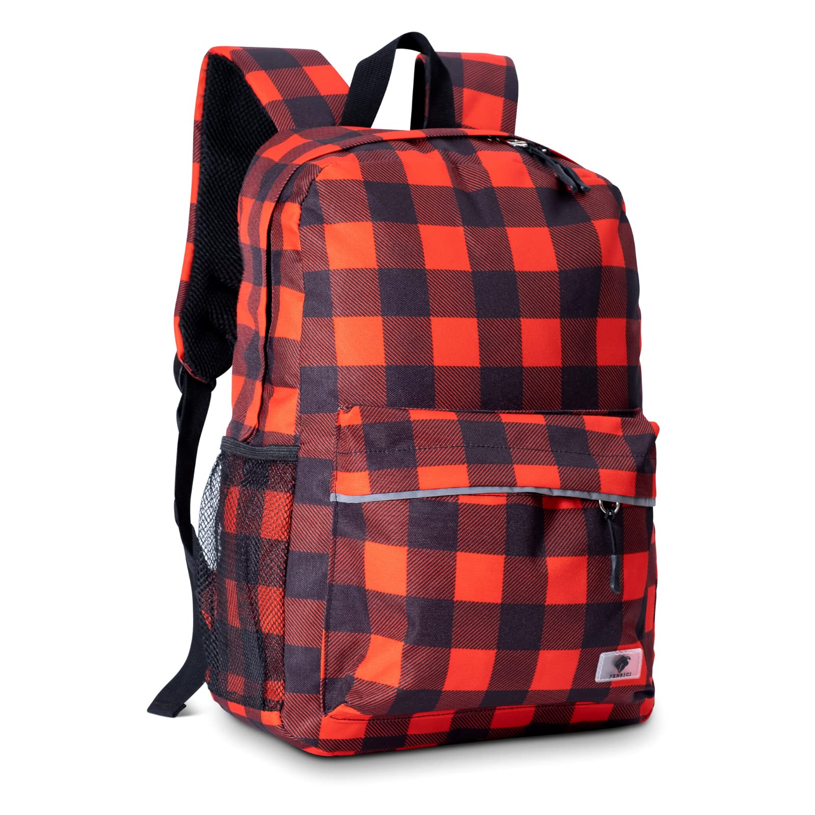 Fenrici Plaid Backpack for Girls, Kids, Teens, School Bag with Padded Laptop Compartment, Buffalo Check Plaid, Red, Black