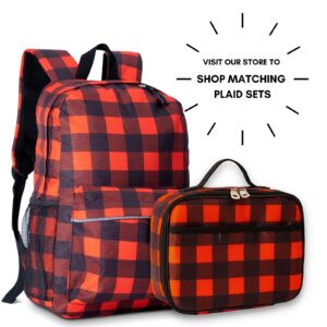 Fenrici Plaid Backpack for Girls, Kids, Teens, School Bag with Padded Laptop Compartment, Buffalo Check Plaid, Red, Black