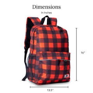 Fenrici Plaid Backpack for Girls, Kids, Teens, School Bag with Padded Laptop Compartment, Buffalo Check Plaid, Red, Black