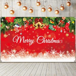 christmas backdrop merry christmas party decoration christmas photo banner signs xmas photography background photo props for winter new year xmas eve family party decoration supplies (snowflake)