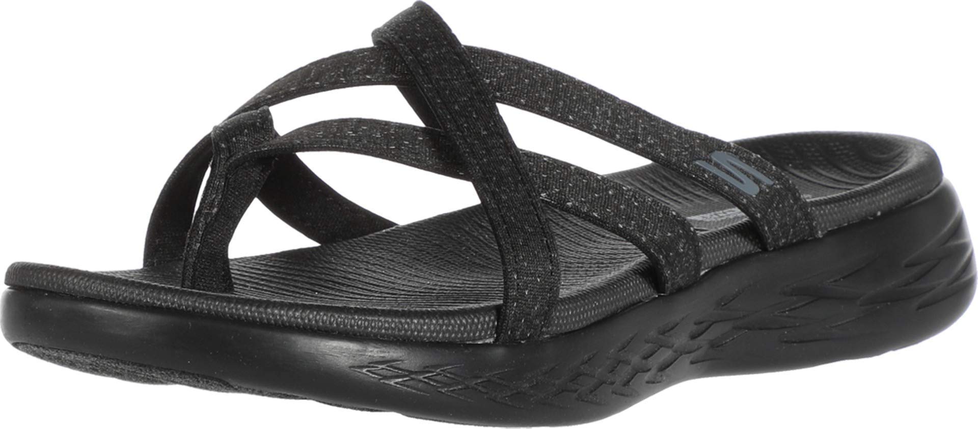 Skechers Women's ON-The-GO 600-DAINTY Sandal, Black/Gray, 9 Wide