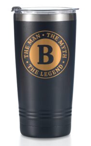 the man the myth the legend mug with initials, monogrammed stainless steel travel tumbler for men, funny personalized coffee cup, custom beer glass, unique birthday christmas gifts for him, 20 oz, j