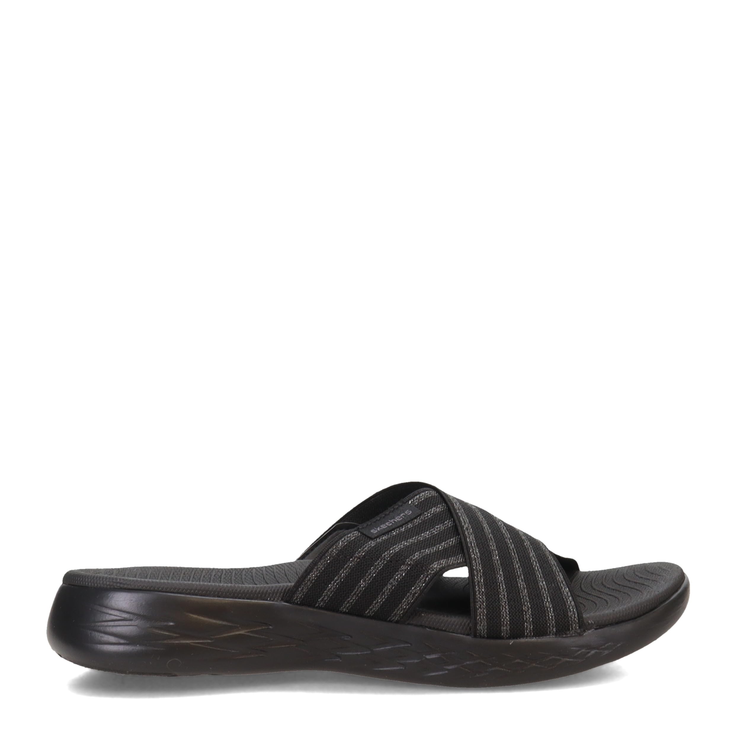 Skechers Women's ON-The-GO 600-CROSS Band Slide Sandal, Black/Gray, 7