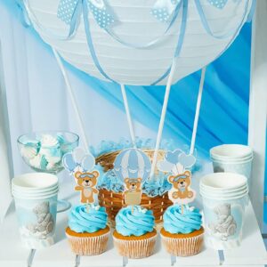 Hot Air Balloon Pilot Bear Cupcake Cake Toppers Aviator Fly Baby Shower Birthday Party Decorations Supplies (Hot Air Balloon Pilot Bea)