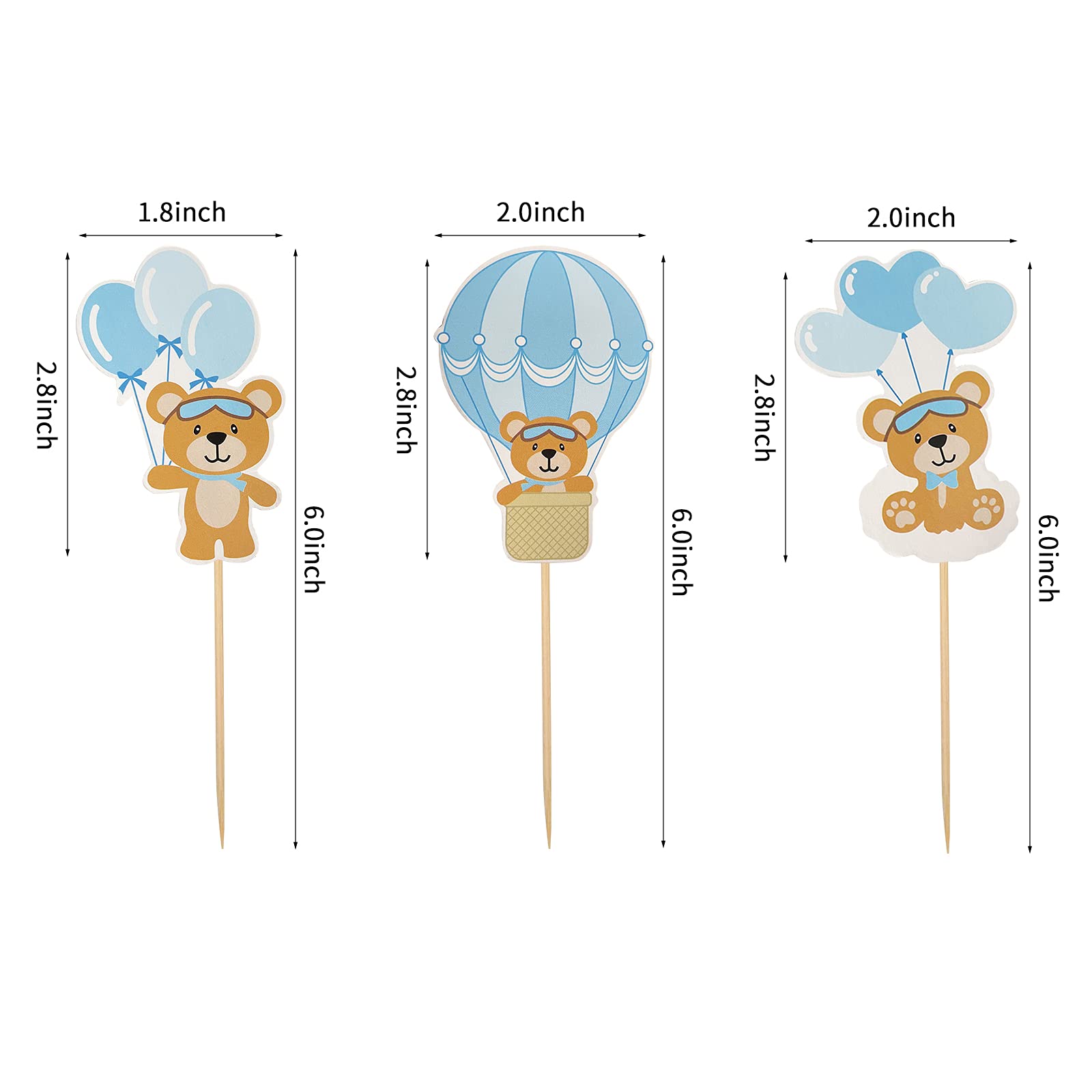 Hot Air Balloon Pilot Bear Cupcake Cake Toppers Aviator Fly Baby Shower Birthday Party Decorations Supplies (Hot Air Balloon Pilot Bea)