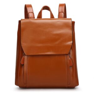 dayfine vintage backpacks for women oil wax leather backpack purse satchel bag knapsack shoulder bag men casual college bags-brown