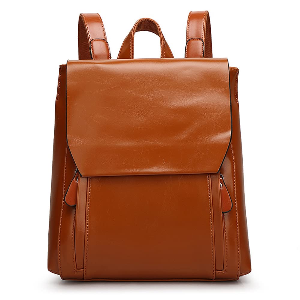 Dayfine Vintage Backpacks for Women Oil Wax Leather Backpack Purse Satchel Bag Knapsack Shoulder Bag Men Casual College Bags-Brown