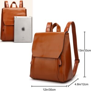 Dayfine Vintage Backpacks for Women Oil Wax Leather Backpack Purse Satchel Bag Knapsack Shoulder Bag Men Casual College Bags-Brown