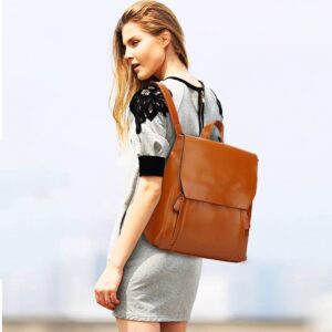 Dayfine Vintage Backpacks for Women Oil Wax Leather Backpack Purse Satchel Bag Knapsack Shoulder Bag Men Casual College Bags-Brown