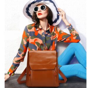 Dayfine Vintage Backpacks for Women Oil Wax Leather Backpack Purse Satchel Bag Knapsack Shoulder Bag Men Casual College Bags-Brown