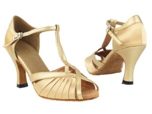 very fine ladies ballroom dance shoes classic 2707-3" heel and one pair of heel protectors (light brown satin & light gold, numeric_6)