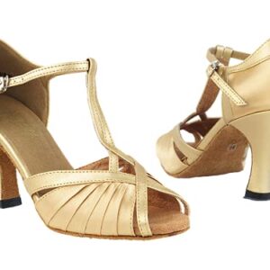 Very Fine Ladies Ballroom Dance Shoes Classic 2707-3" Heel and one Pair of Heel Protectors (Light Brown Satin & Light Gold, Numeric_6)