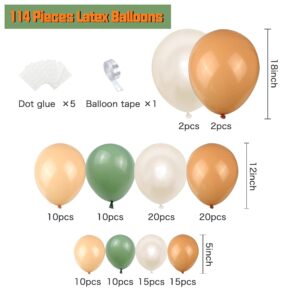 Brown and Green Balloons Garland kit, 114pcs Pastel Brown and Nude Balloon, Green Sage Balloons Blush Nude Balloons for Teddy Bear Baby Shower Jungle Safari Them Party Decorations Supplies