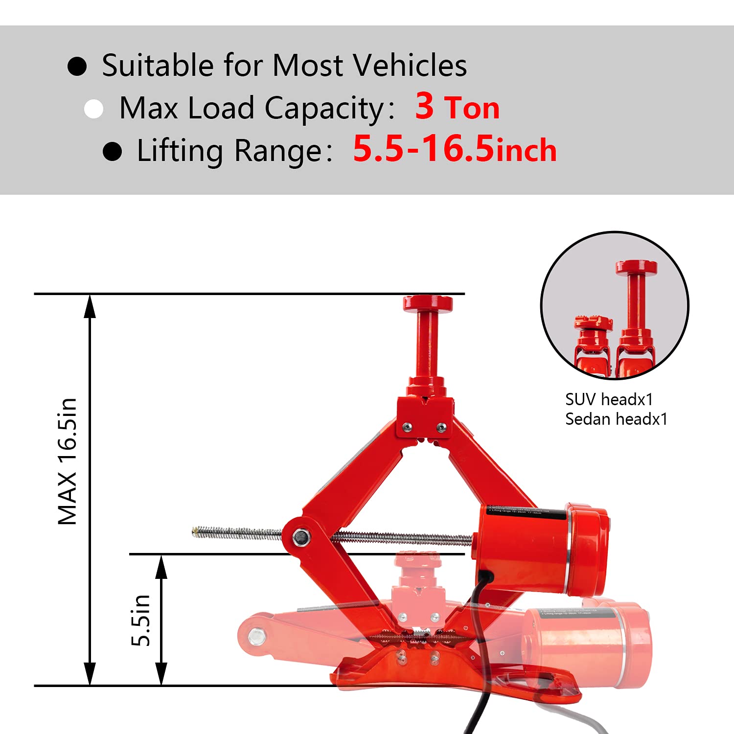 Mautyke Electric Car Jack Kit - 3 Ton Auto Scissor Car Lift Jack Portable Air Floor Jack Automatic Trailer Jack Stand Emergency Tire Repair Tool Kit