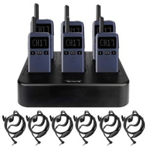 retevis rb19p walkie talkies with earpiece, high power 2 way radios long range, small two way radios with multi-unit charger, for restaurants retail(6 pack)