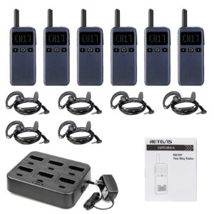 Retevis RB19P Walkie Talkies with Earpiece, High Power 2 Way Radios Long Range, Small Two Way Radios with Multi-Unit Charger, for Restaurants Retail(6 Pack)