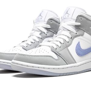 Nike Women's WMNS Air Jordan 1 Mid Wolf Grey/Aluminum, White/Aluminum/Wolf Grey, 11.5W