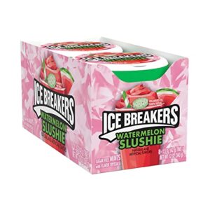 ice breakers watermelon slushie flavored, fruit flavored candy sugar free breath mints tins, 1.5 oz (8 count)