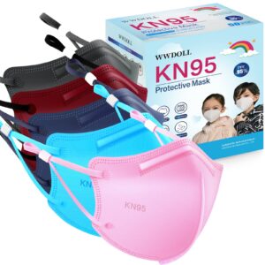 wwdoll kid kn95 face mask 50 pack, 5-layers breathable kn95 masks, multicolored