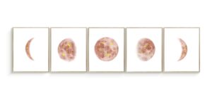 copper moon phases wall art print bedroom wall decor moon art set of 5 prints copper moon decor home decor unframed prints (8x10 with gold drops)