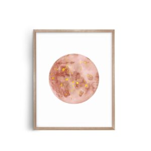 Copper Moon Phases Wall Art Print Bedroom Wall Decor Moon Art Set Of 5 Prints Copper Moon Decor Home Decor Unframed Prints (8x10 with gold drops)