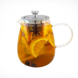 aserson 1000 ml/33 oz glass teapot, heat resistant, stainless steel infuser, handmade, leaf tea brewer, borosilicate glass, stovetop teapot and microwave safe