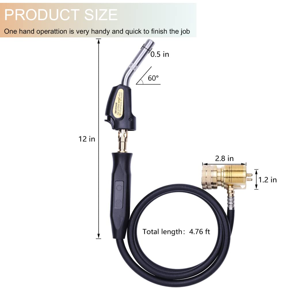 Propane Torch,Wale&Morn Propane Torch Head,Welding Torch,Mapp Gas Torch,Hose Length 1.5M,Maximum Operating Temperature 1900℃/3600℉ for Welding, HVAC, Brazing, Barbecue or Plumbing